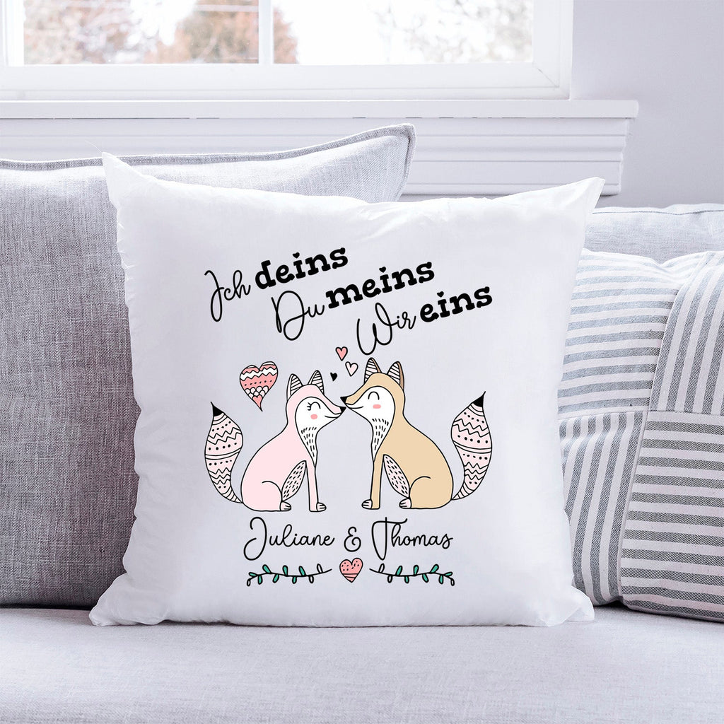 Bedrucktes Kissen mit Spruch Ich deins, Du meins, Wir eins