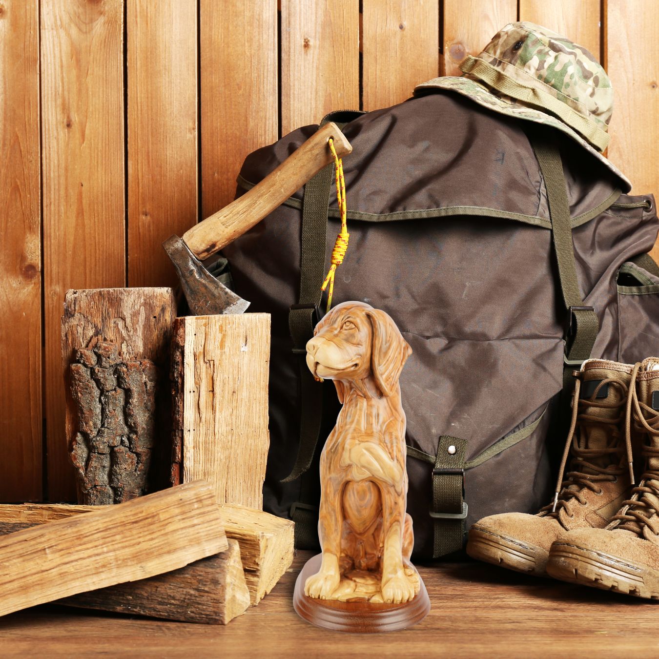 Handgeschnitzter Hund aus Olivenholz – Exklusive Holzskulptur aus Bethlehem (32 cm)