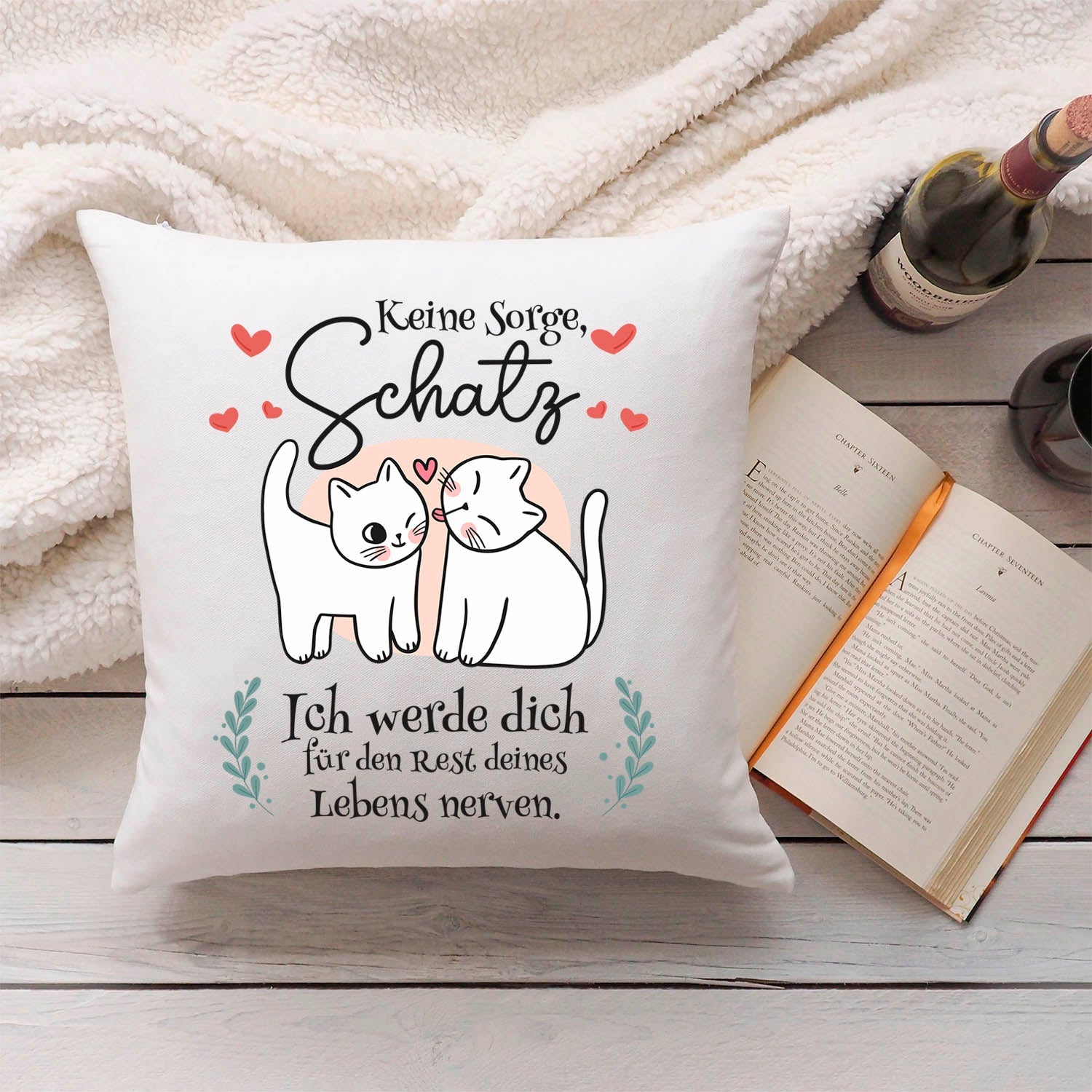Bedrucktes Kissen mit Spruch Keine Sorge, Schatz