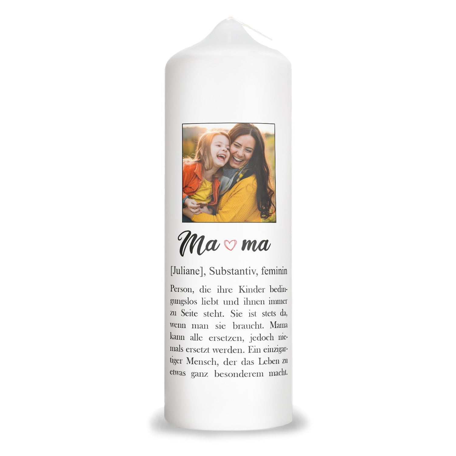 Bedruckte große Kerze mit Foto - Mama Definition