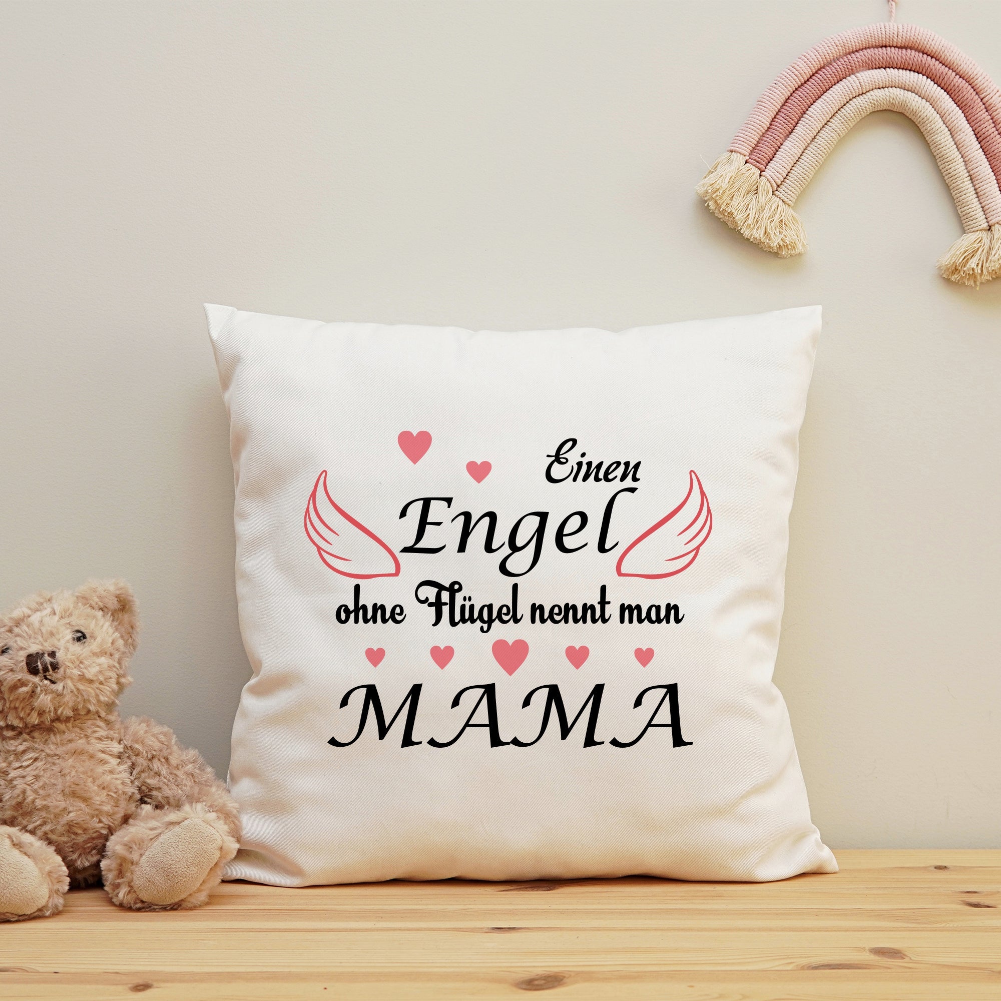 Bedrucktes Kissen mit Spruch Engel ohne Flügel