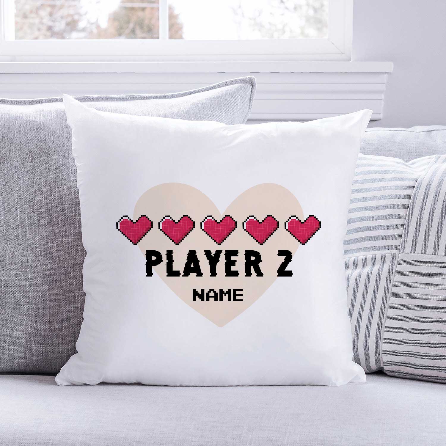 Bedrucktes Kissen mit Spruch "Player 1 & Player 2" im Set