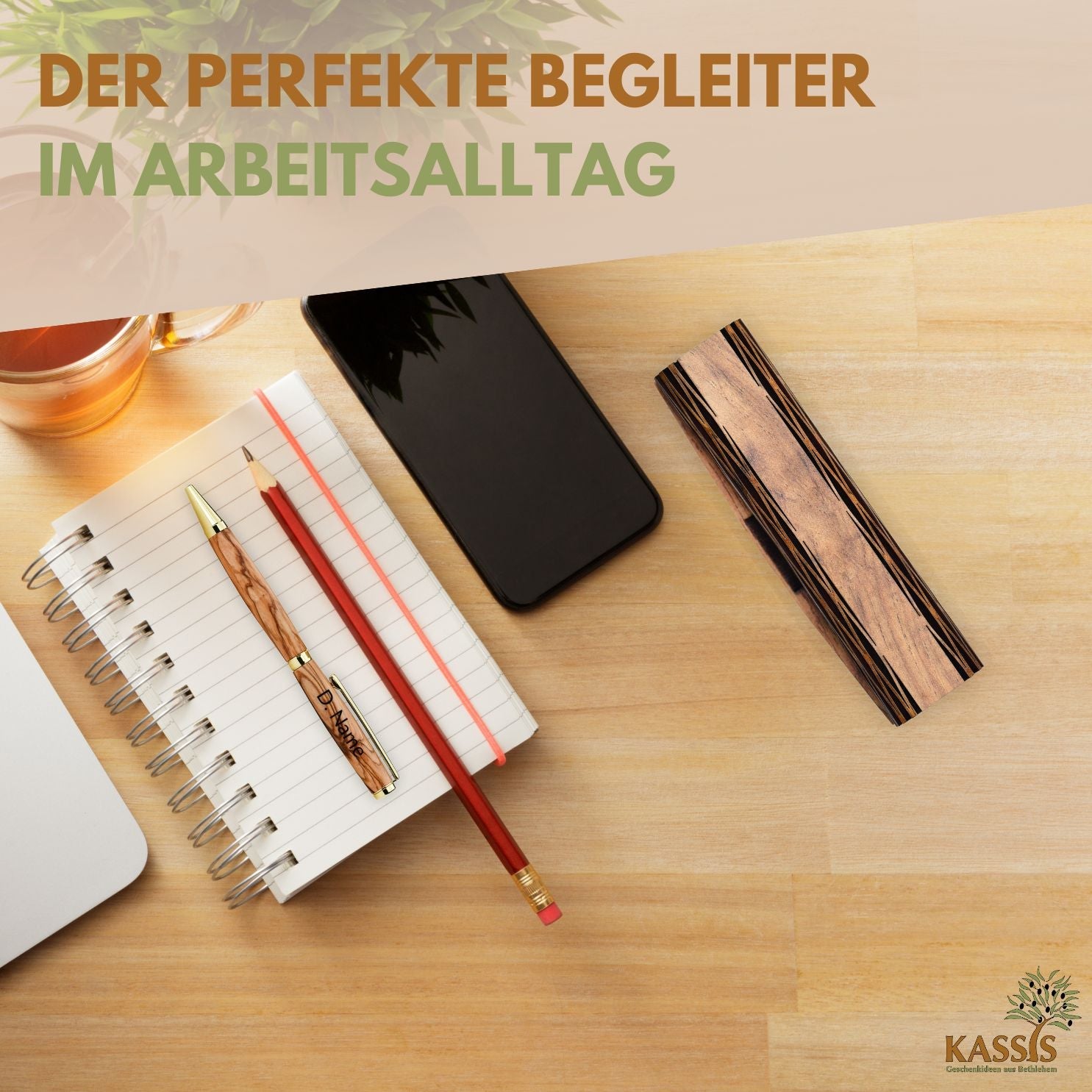 Kugelschreiber aus Olivenholz in Holzschachtel mit Gravur „Herzlichen Glückwunsch“ | Edles Geschenk für Geburtstag, Abschluss & Jubiläum