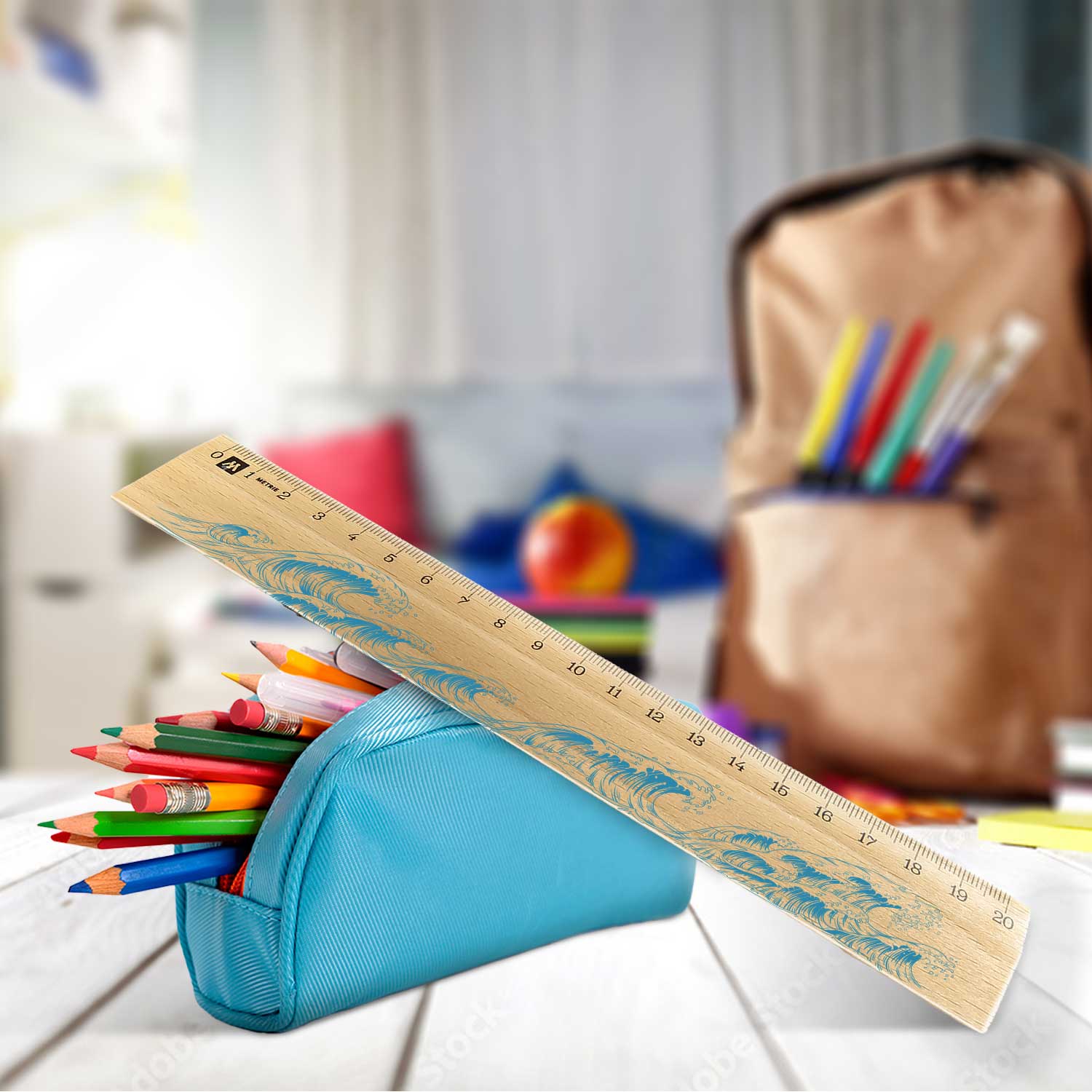 Lineal zur Einschulung im Wellen Design für Kinder aus Holz