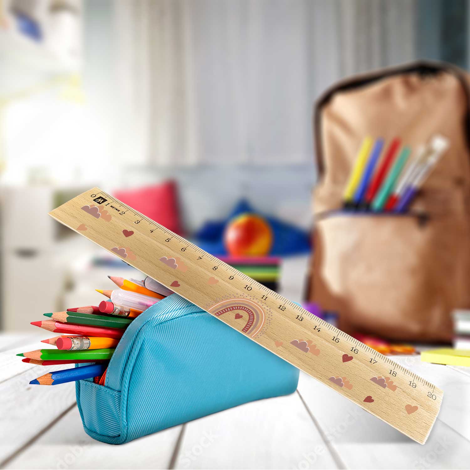 Lineal zur Einschulung im Regenbogen Design für Kinder aus Holz