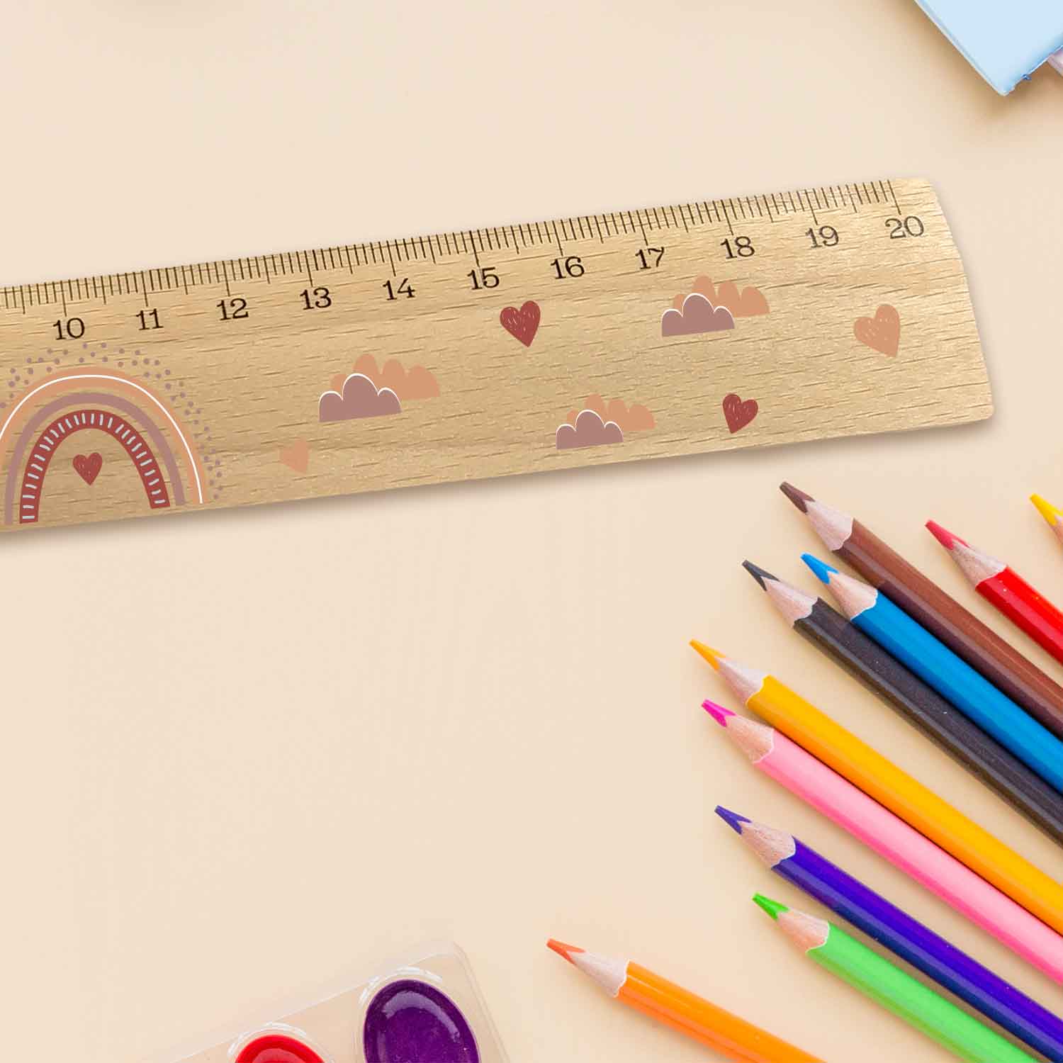 Lineal zur Einschulung im Regenbogen Design für Kinder aus Holz