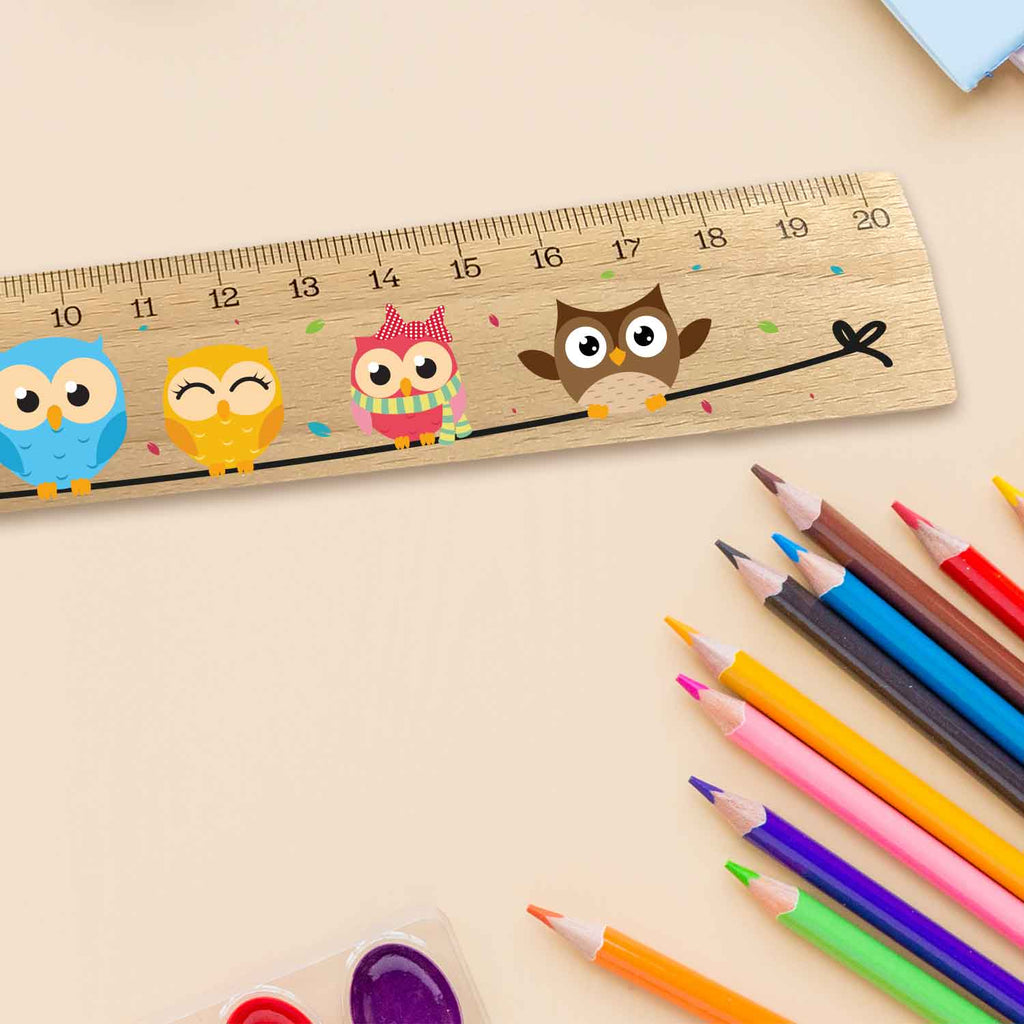 Lineal zur Einschulung im Eulen Design für Kinder aus Holz