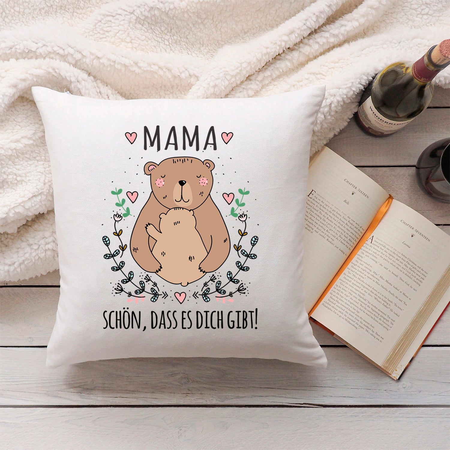 Bedrucktes Kissen mit Spruch Mama schön, dass es dich gibt