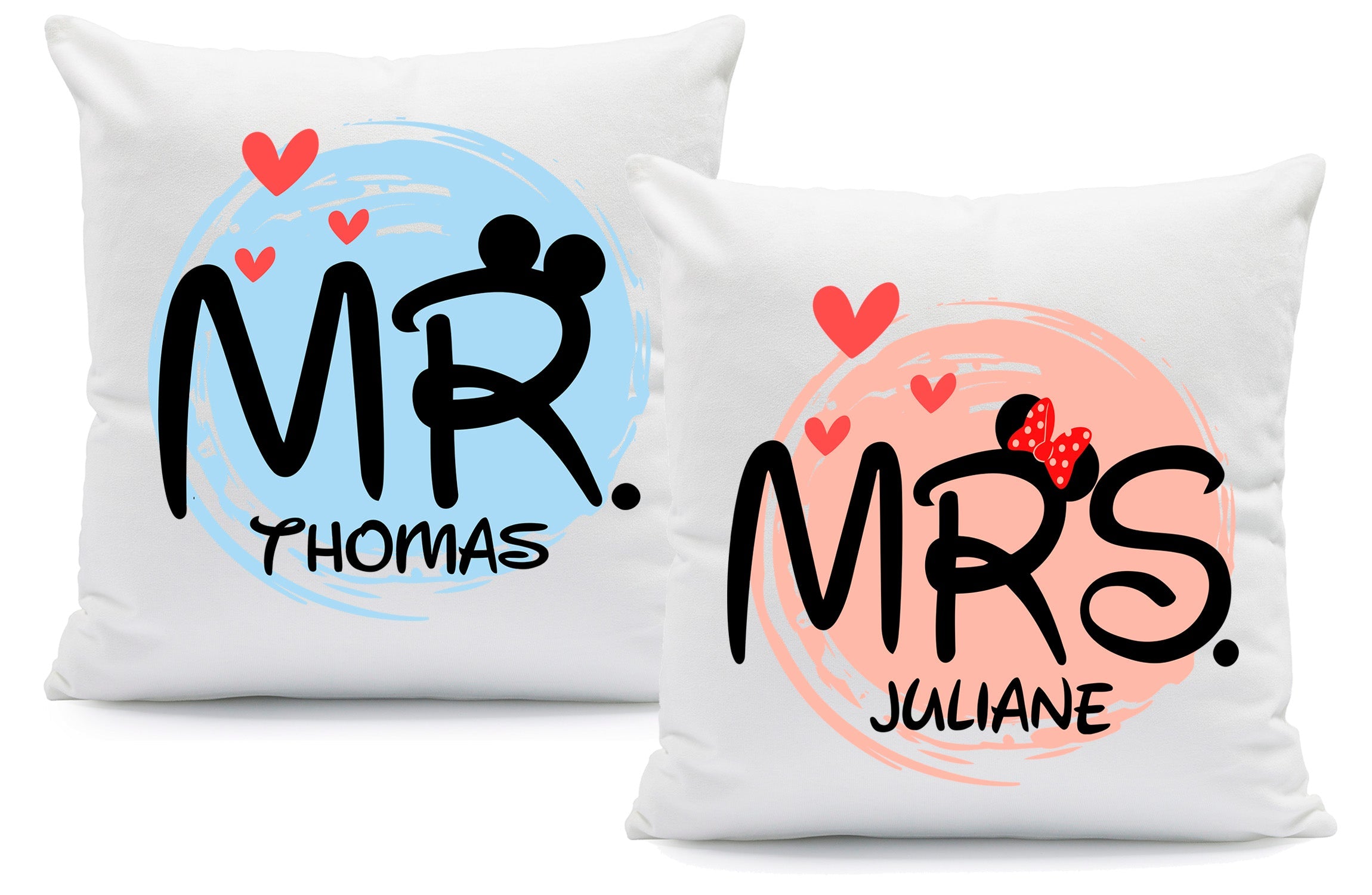 Bedrucktes Kissen mit Spruch - Mr & Mrs Mouse mit Namen