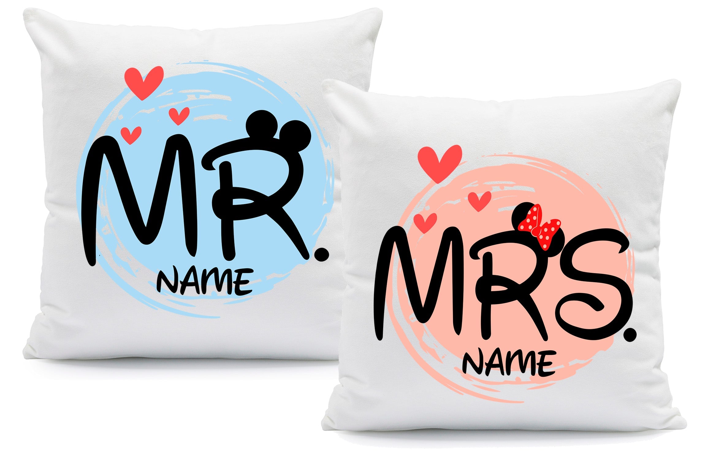 Bedrucktes Kissen mit Spruch - Mr & Mrs Mouse mit Namen
