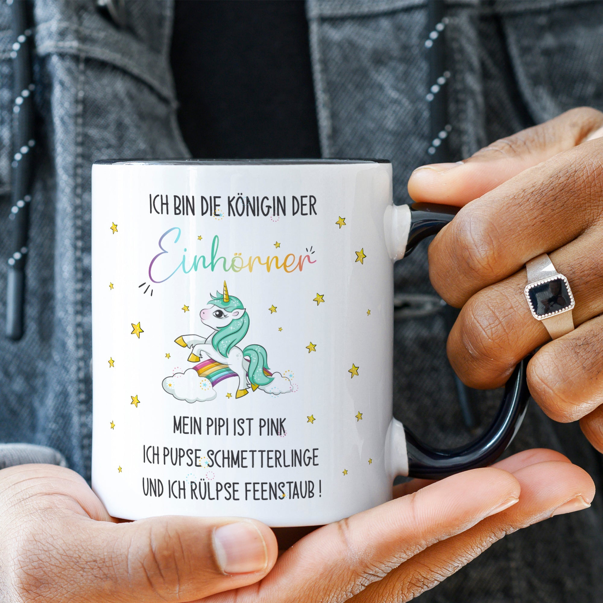 Bedruckte Tasse mit Spruch Königin der Einhörner