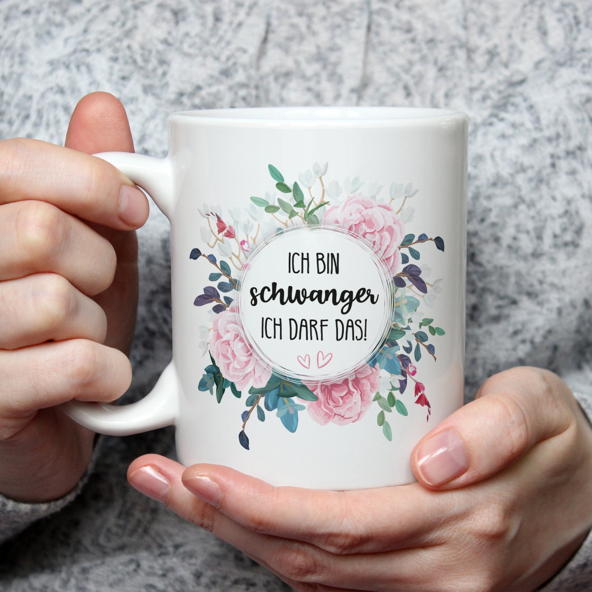 Bedruckte Tasse mit Spruch Ich bin Schwanger ich darf das