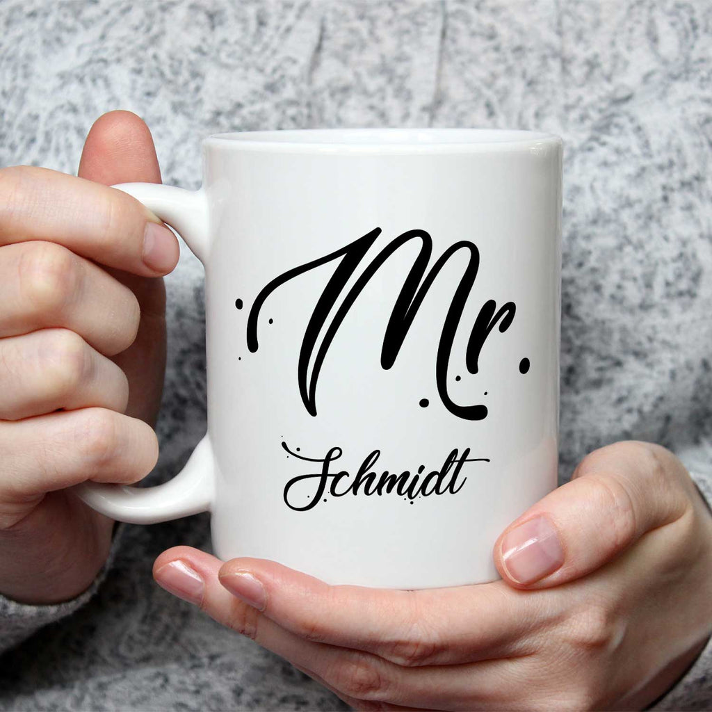 Bedruckte Tassen mit Spruch - Mr & Mrs mit Namen