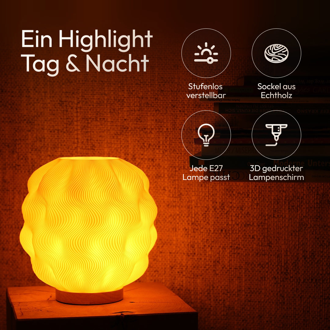 Numo Tischlampe mit geripptem Lampenschirm, warmes Licht
