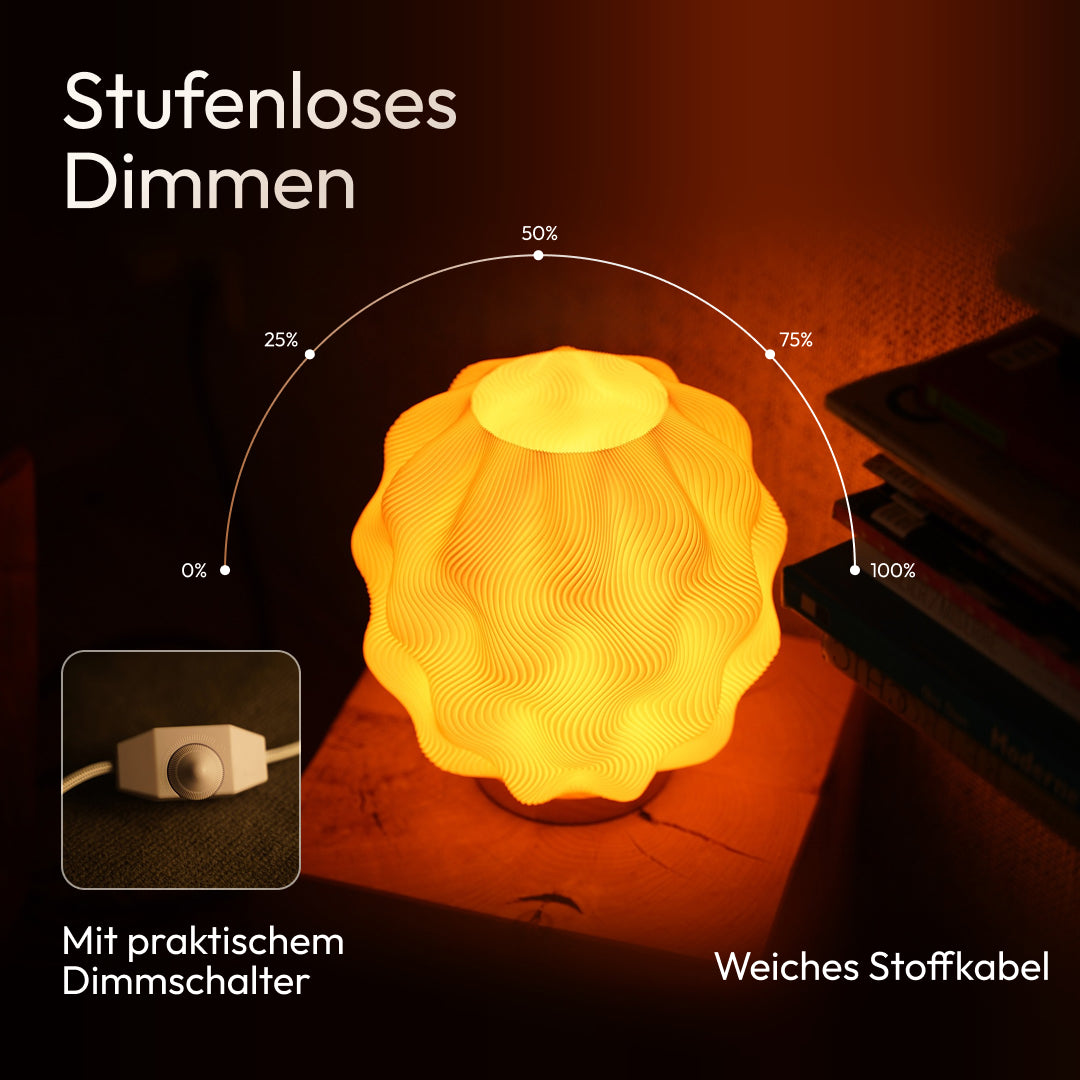 Numo Tischlampe mit orangefarbenem 3D-Schirm und stufenlosem Dimmen