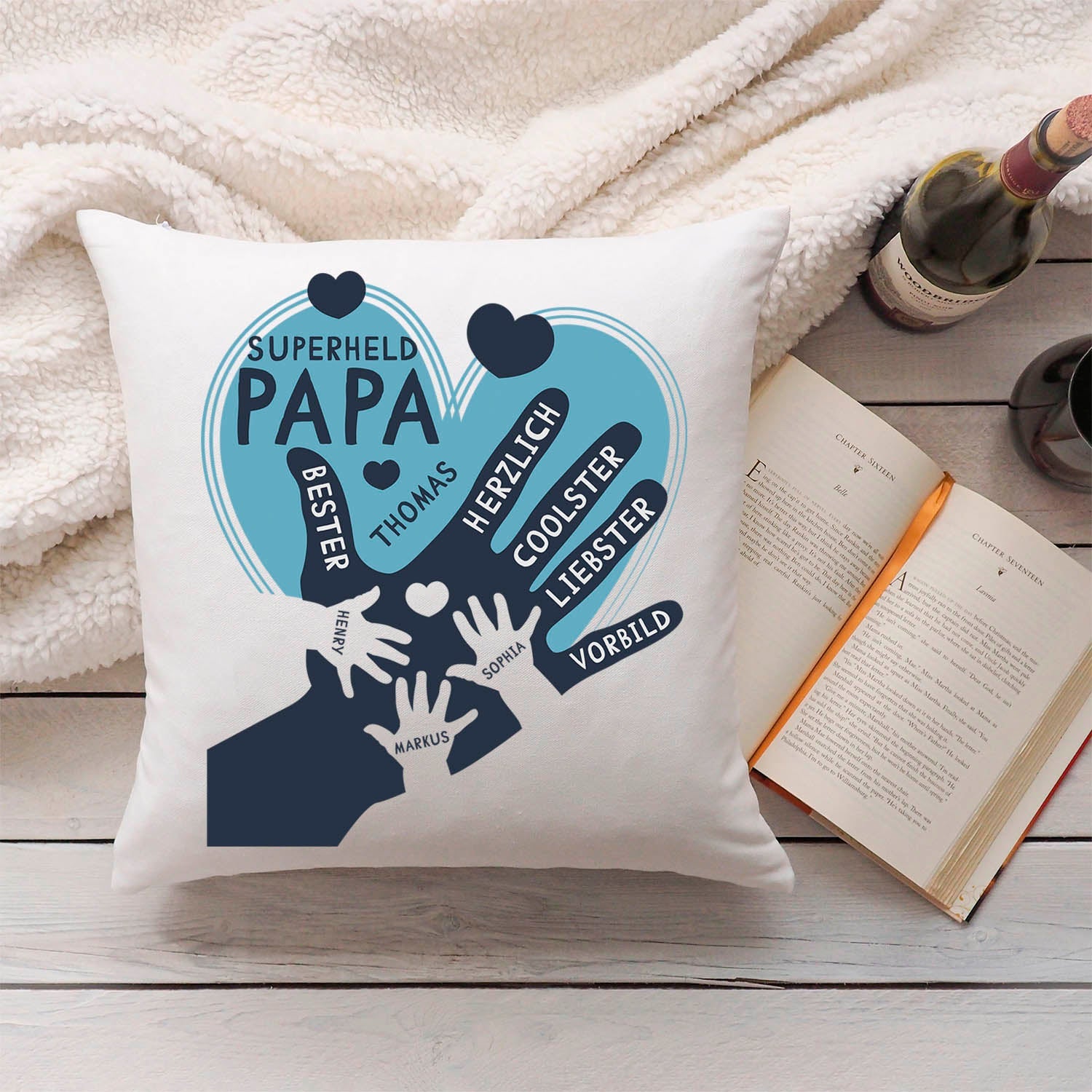 Bedrucktes Kissen mit Motiv Papa Hand