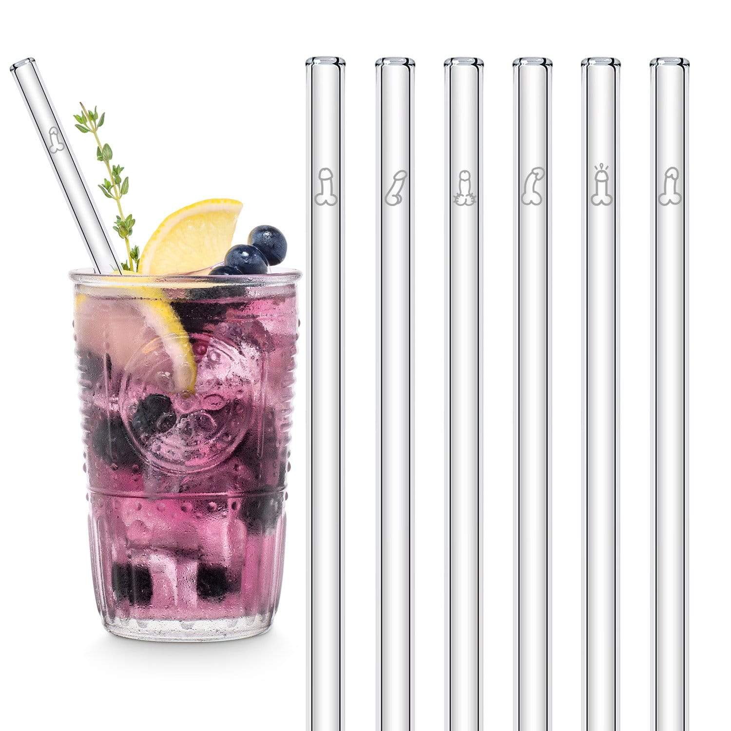Penis Strohhalme 6x Glastrinkhalme für Bachelorette Party 15cm, 20cm, 23cm