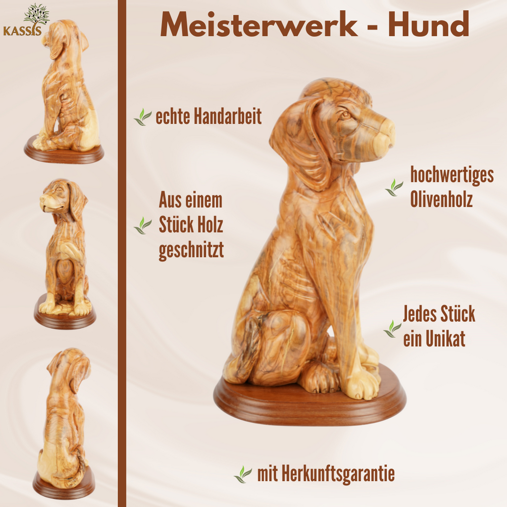 Handgeschnitzter Hund aus Olivenholz – Exklusive Holzskulptur aus Bethlehem (32 cm)