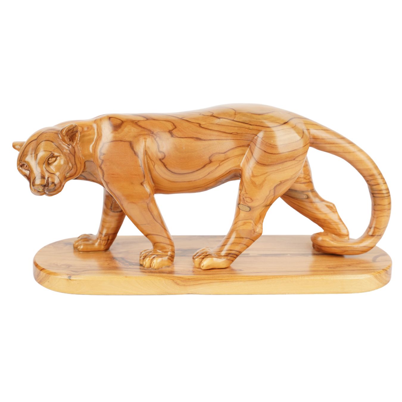 Handgeschnitzter Puma aus Olivenholz (groß) – Exklusive Holzskulptur aus Bethlehem (14x30 cm)