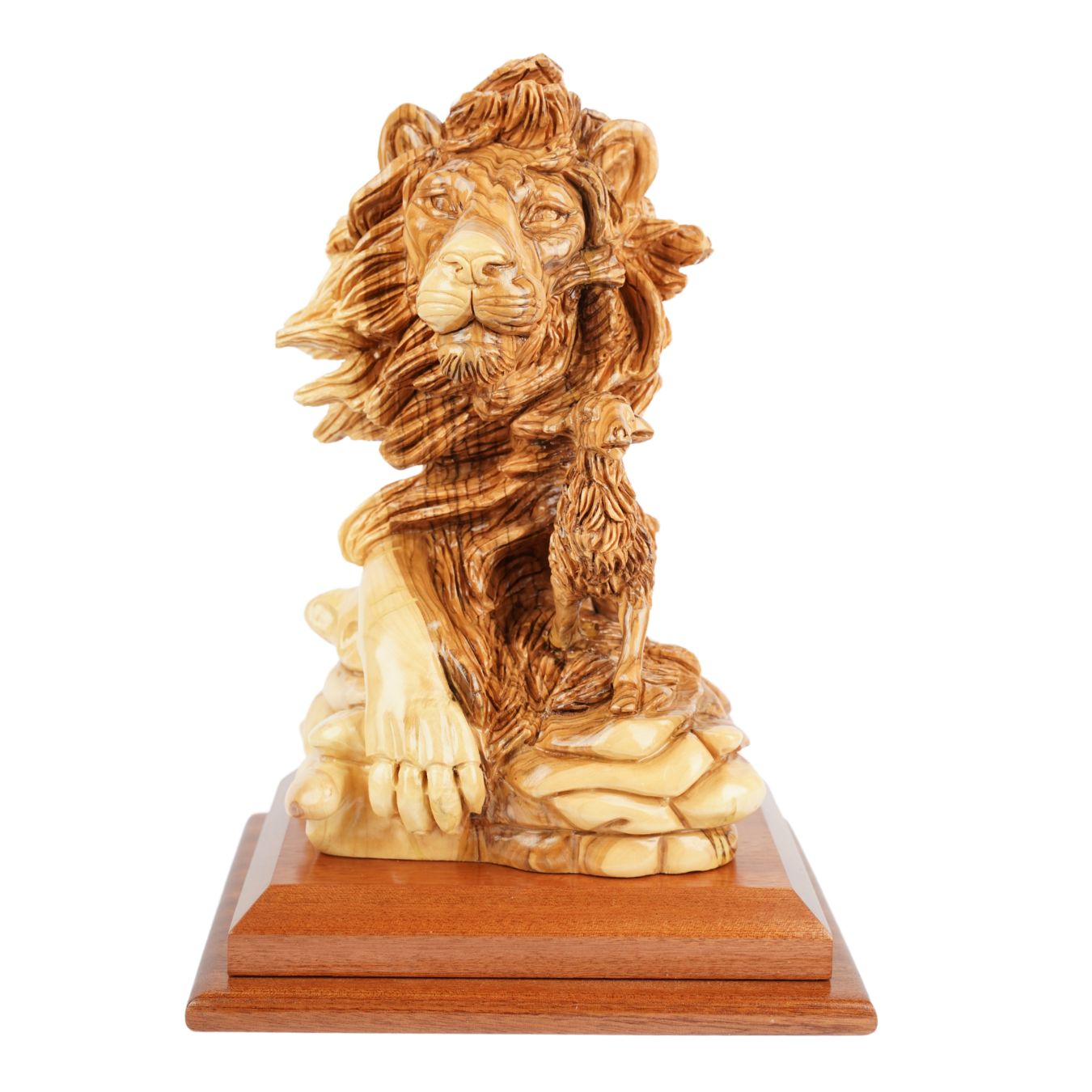 Handgeschnitzte Skulptur „Löwe und Lamm“ – Symbol für Frieden aus Olivenholz (30 cm)