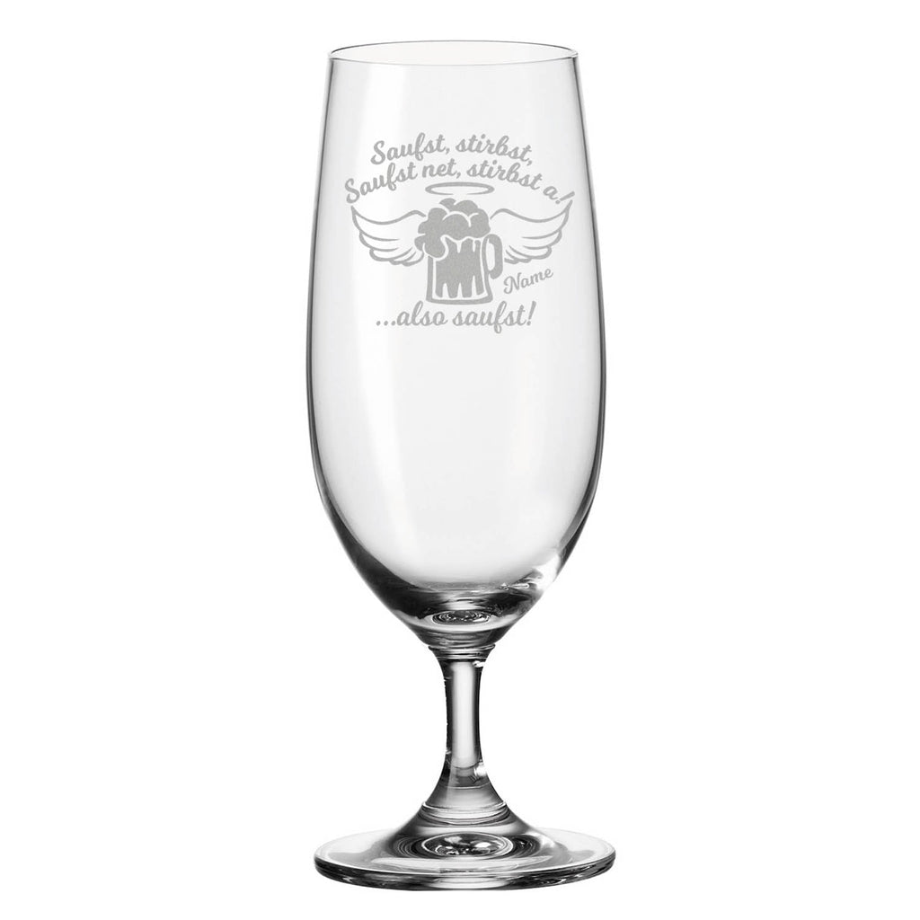 Leonardo Bierglas mit Gravur "Saufst, stirbst, saufst net, stirbst a" mit Namen
