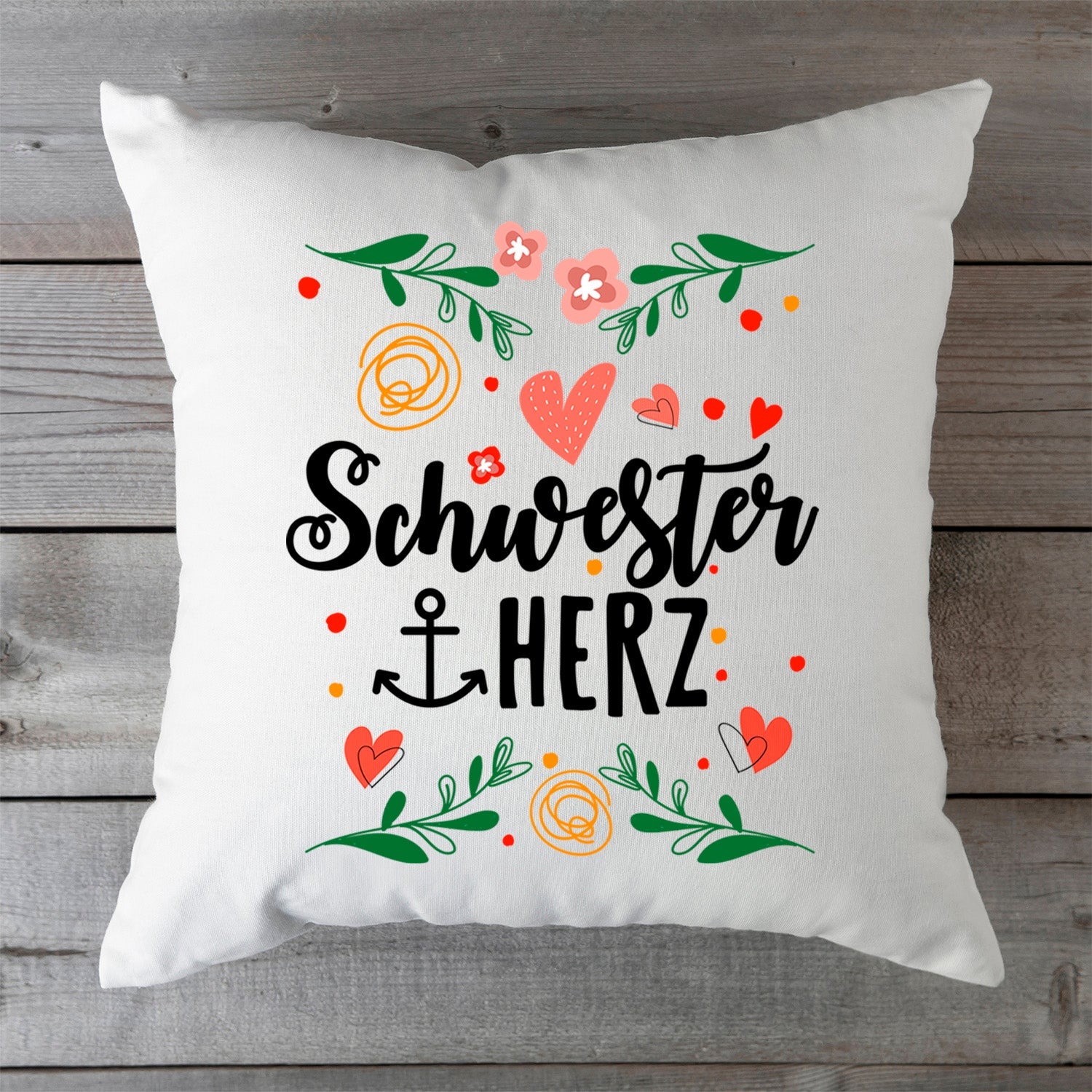 Bedrucktes Kissen mit Spruch Schwesterherz