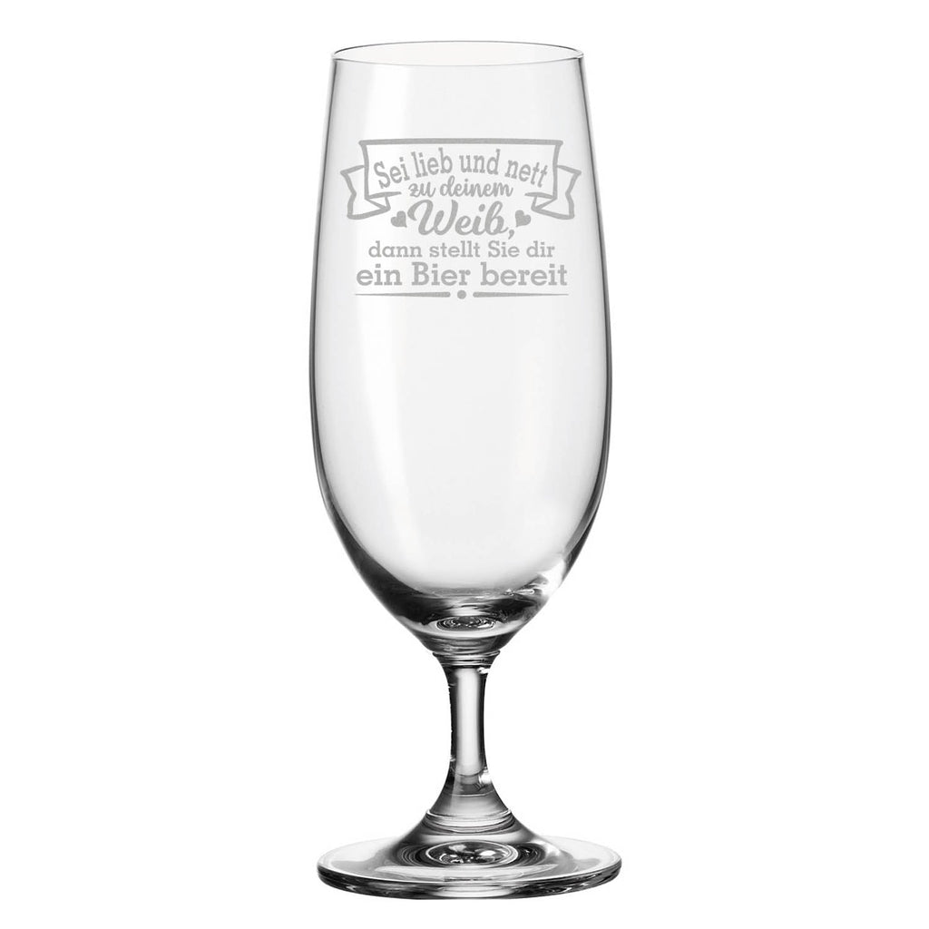 Leonardo Bierglas mit Gravur "Sei lieb und nett zu deinem Weib"