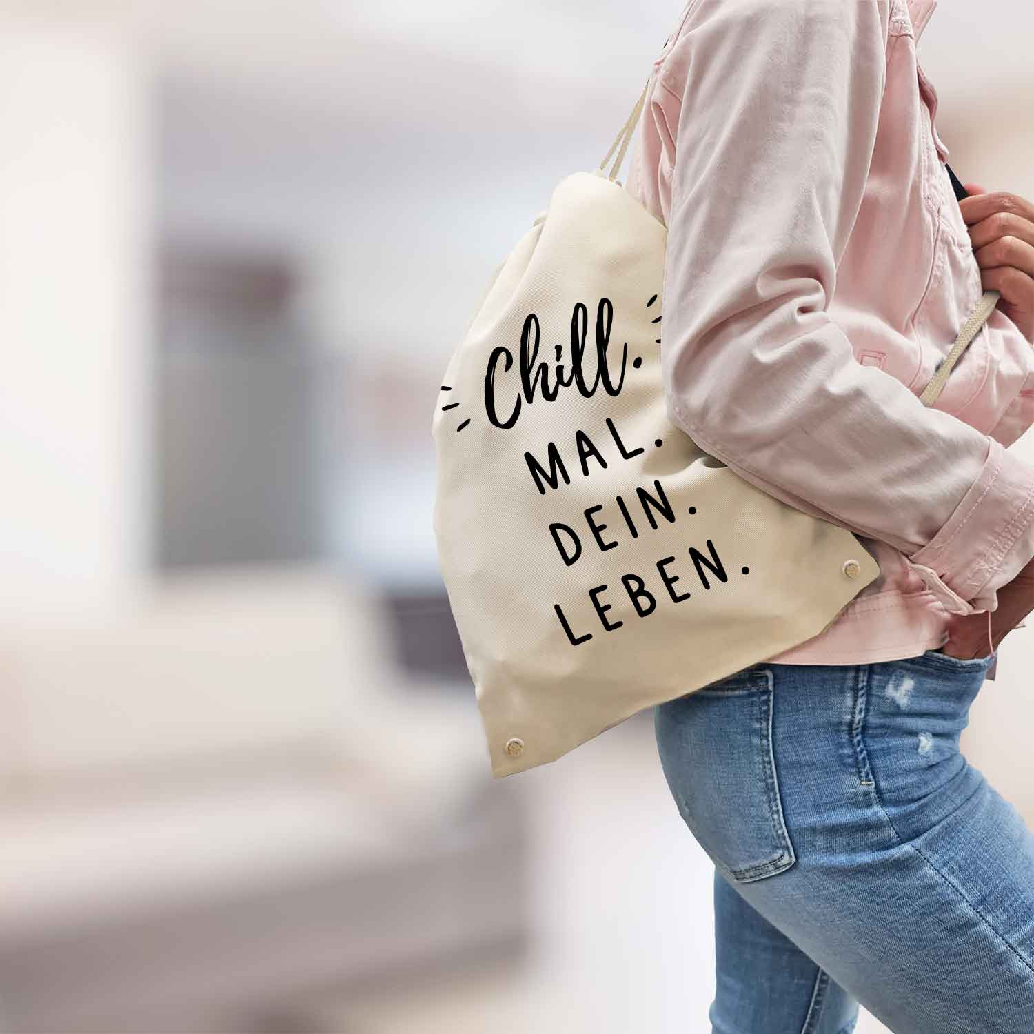 Bedruckter Turnbeutel mit Spruch Chill mal dein Leben