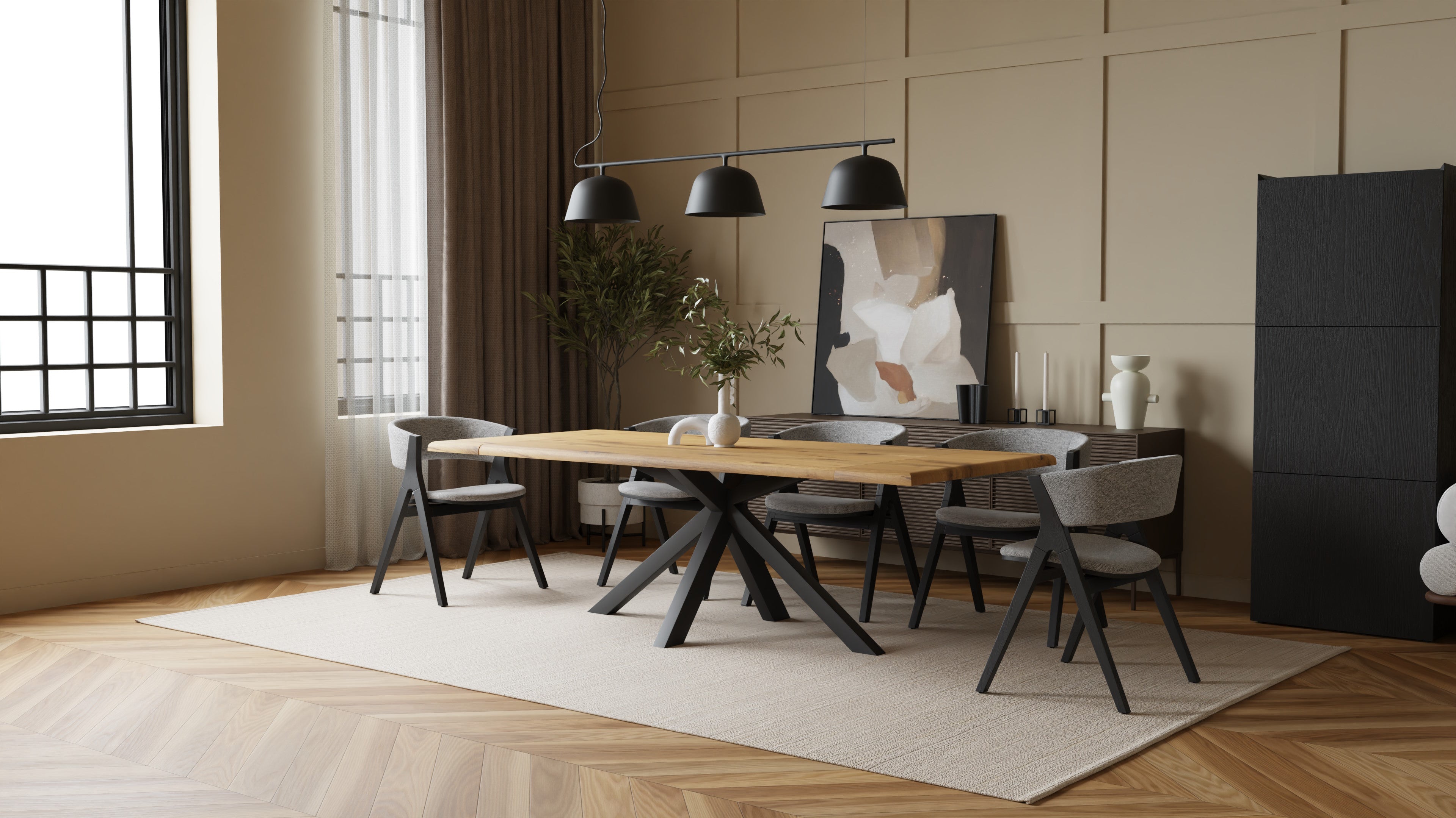 Dining table with extension leaves – solid oak, extendable to 240 cm