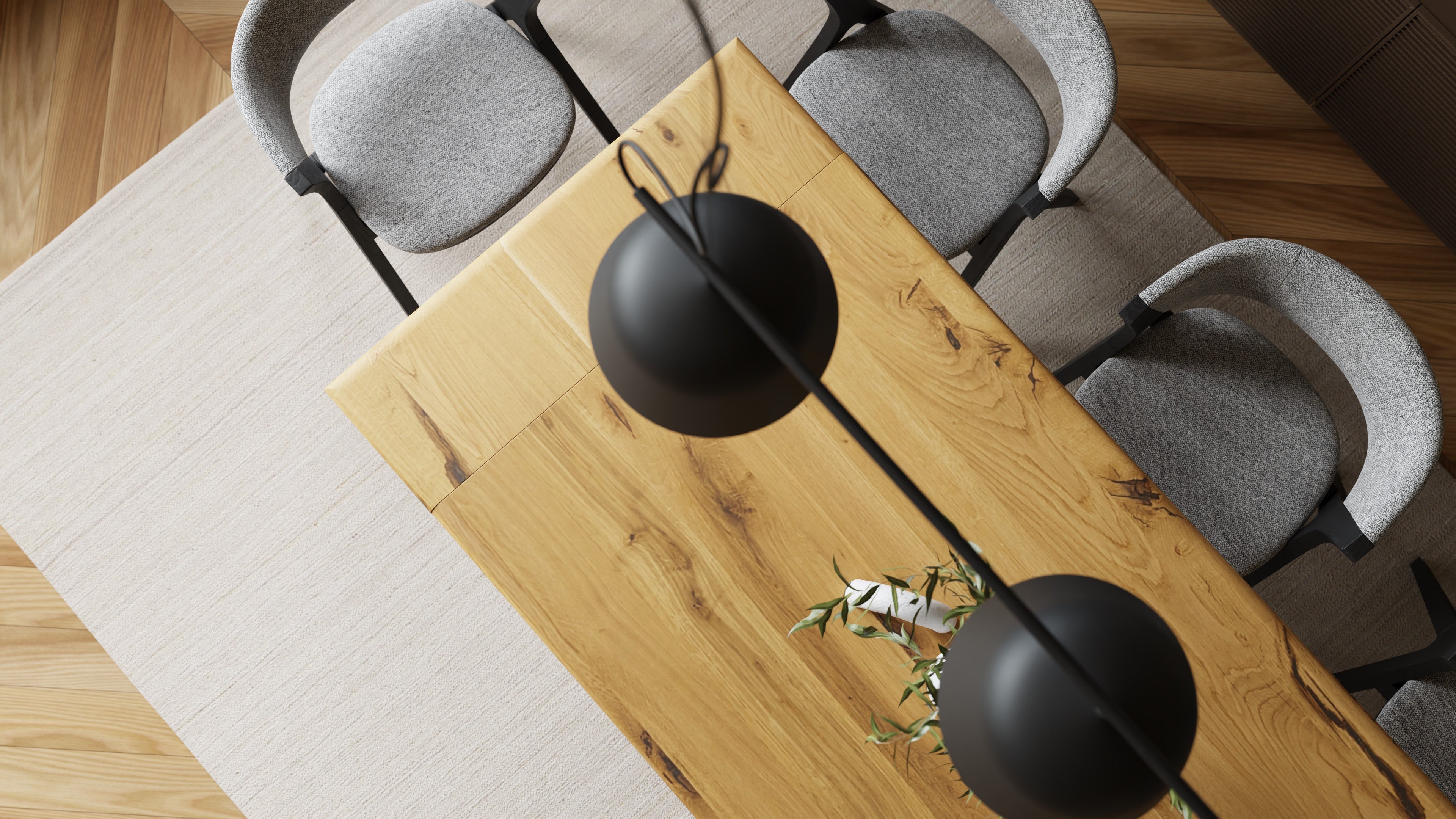 Dining table with extension leaves – solid oak, extendable to 240 cm