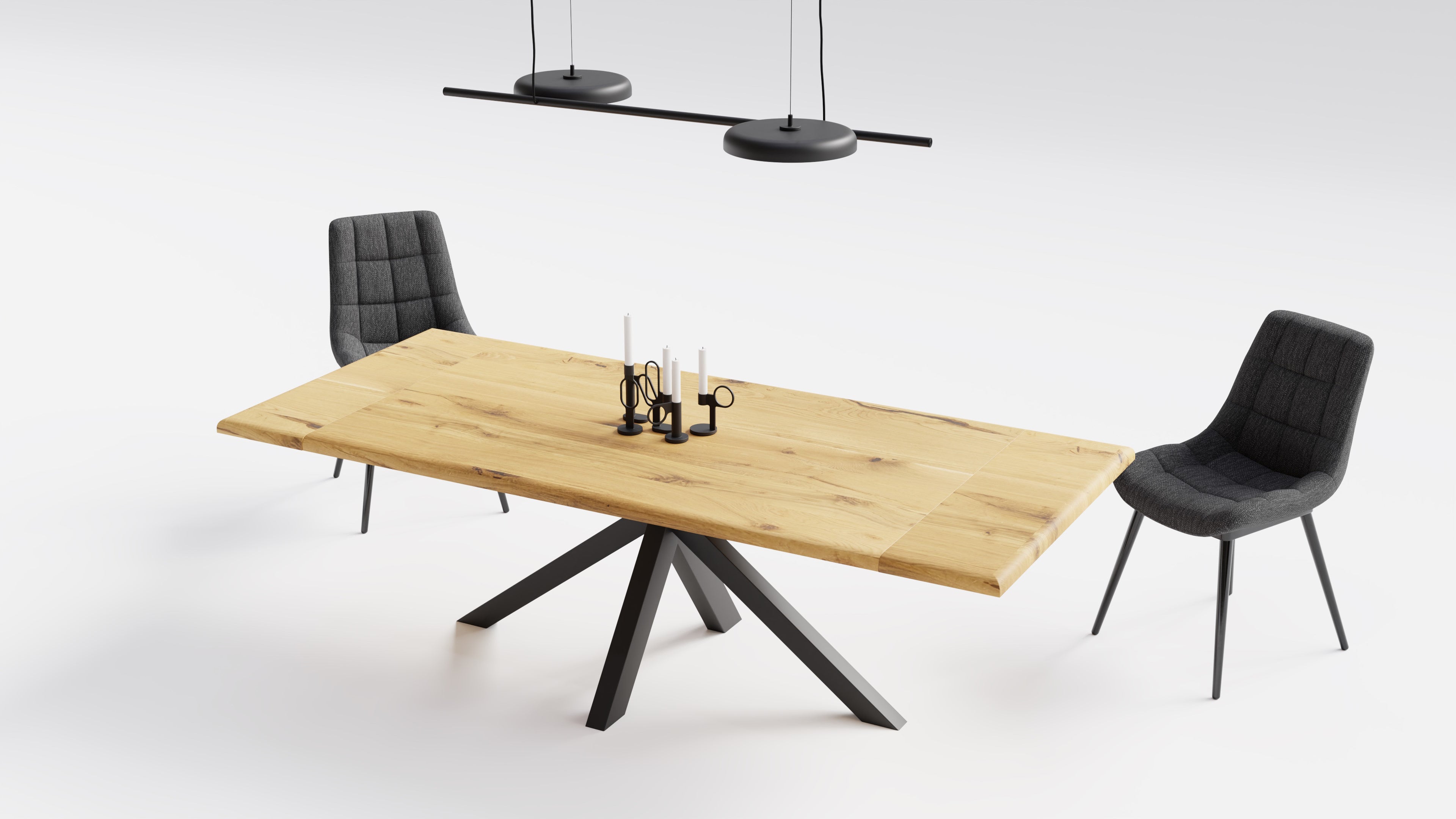 Dining table with extension leaves – solid oak, extendable to 240 cm