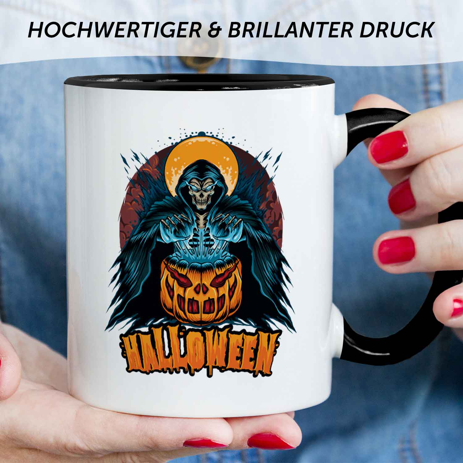 Bedruckte Tasse mit Motiv im Halloween Reaper Design