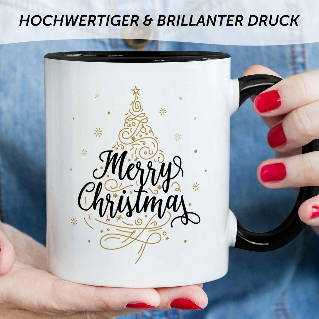 Bedruckte Tasse mit Weihnachtsmotiv im Weihnachtsbaum Design