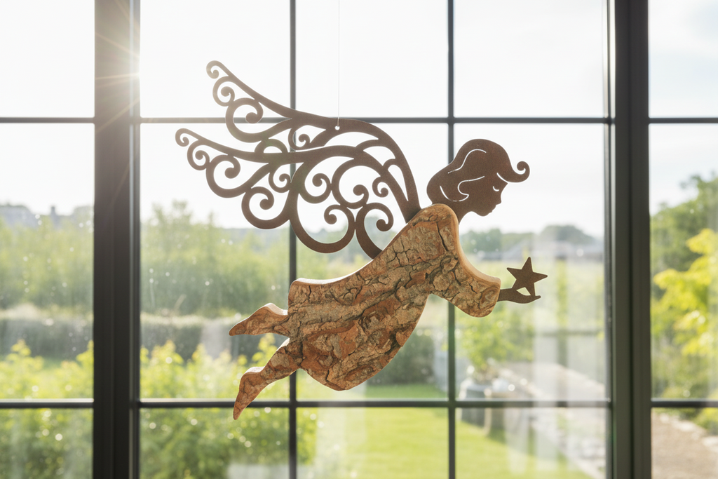 Thankgoods Himmlischer Begleiter aus Laub- und Nadelholz mit Rostflügeln