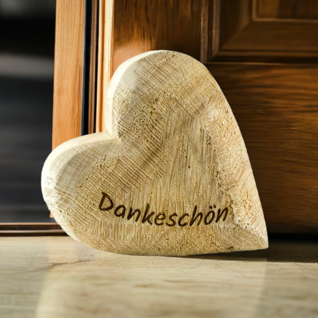 Thankgoods Decorative Wooden Heart made of Solid Natural-Colored Poplar Wood with "Dankeschön" Lettering