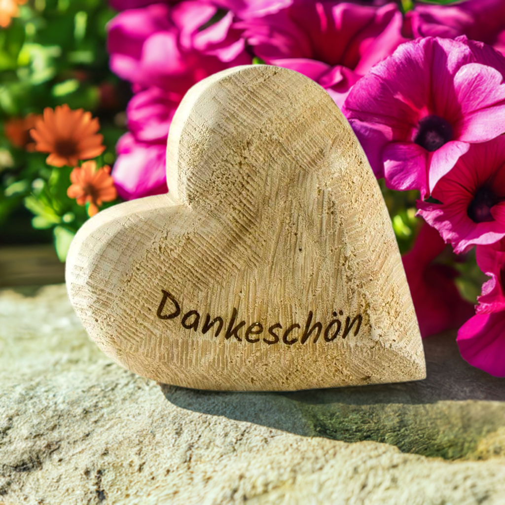 Thankgoods Decorative Wooden Heart made of Solid Natural-Colored Poplar Wood with "Dankeschön" Lettering