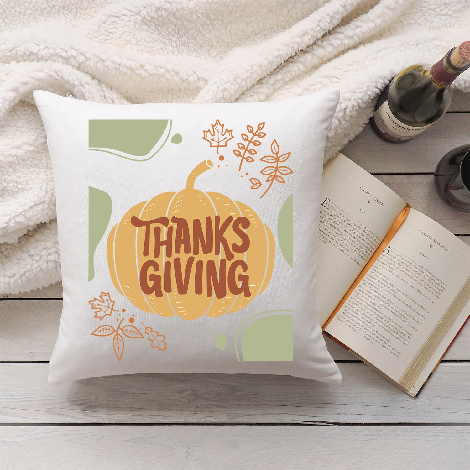 Bedrucktes Kissen mit Spruch Thanksgiving