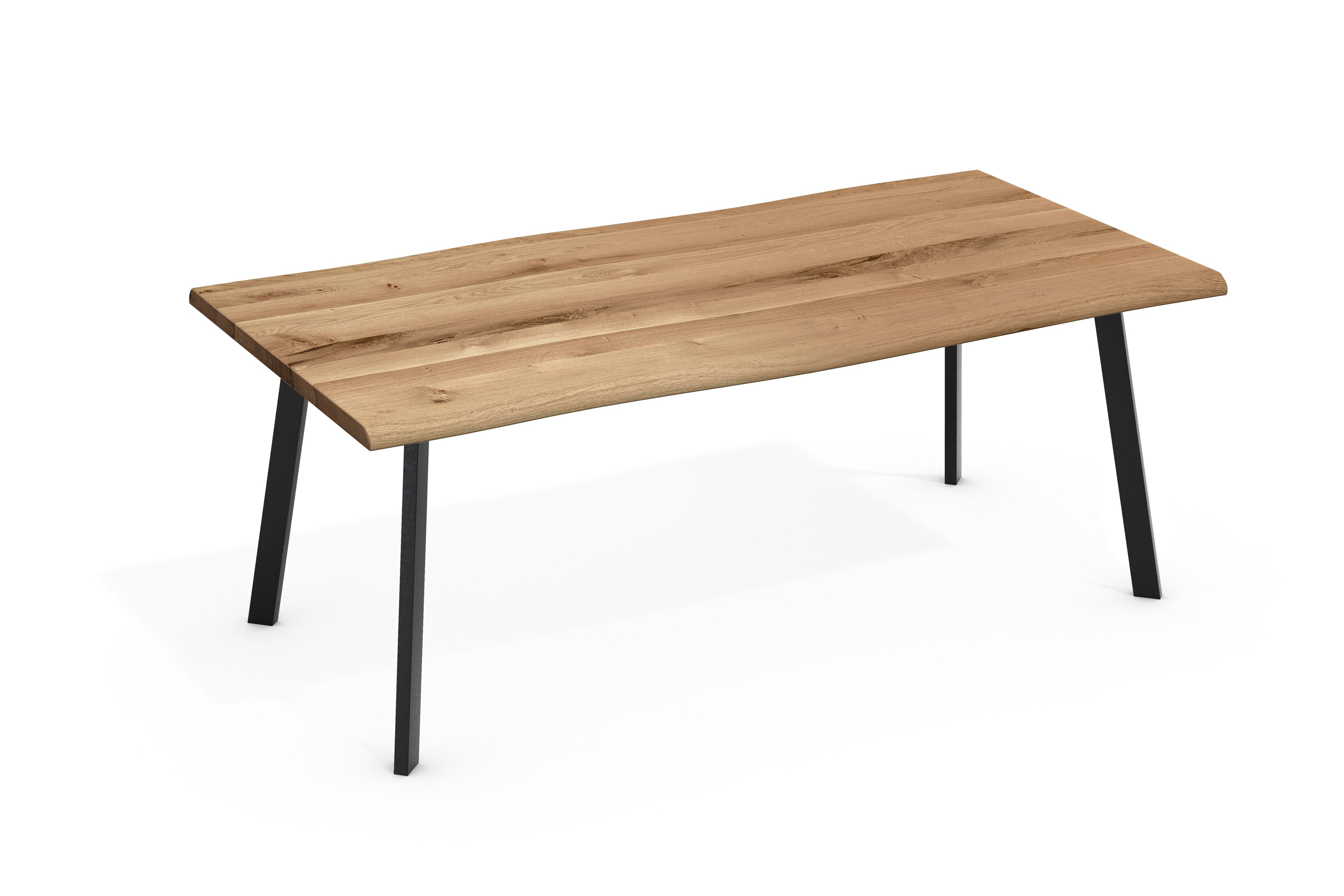 Dining Table Lukas - Solid Oak with Live Edge & 4-Leg Rectangular Tube Frame