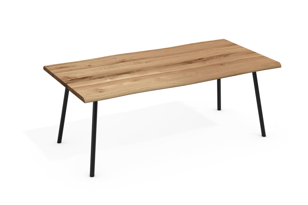 Dining Table Oskar – Solid Oak with Live Edge & 4-Leg Round Tube Base