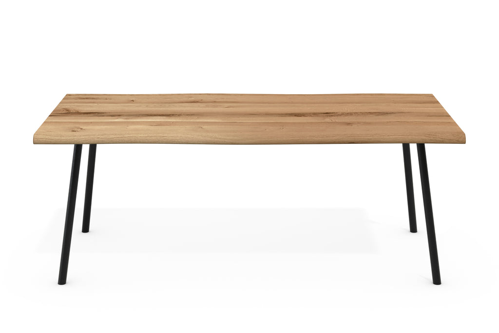 Dining Table Oskar – Solid Oak with Live Edge & 4-Leg Round Tube Base