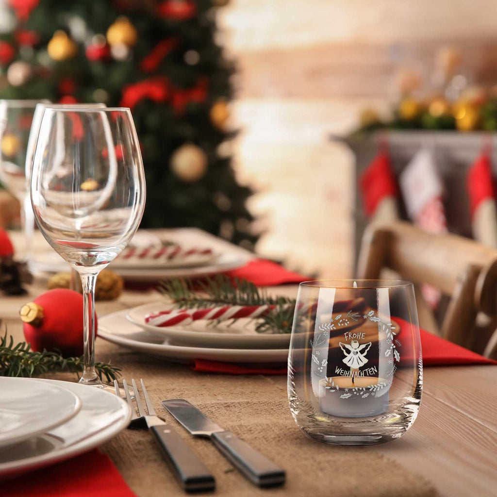 Teelicht mit Gravur - Weihnachtsdeko - Frohe Weihnachten Engel