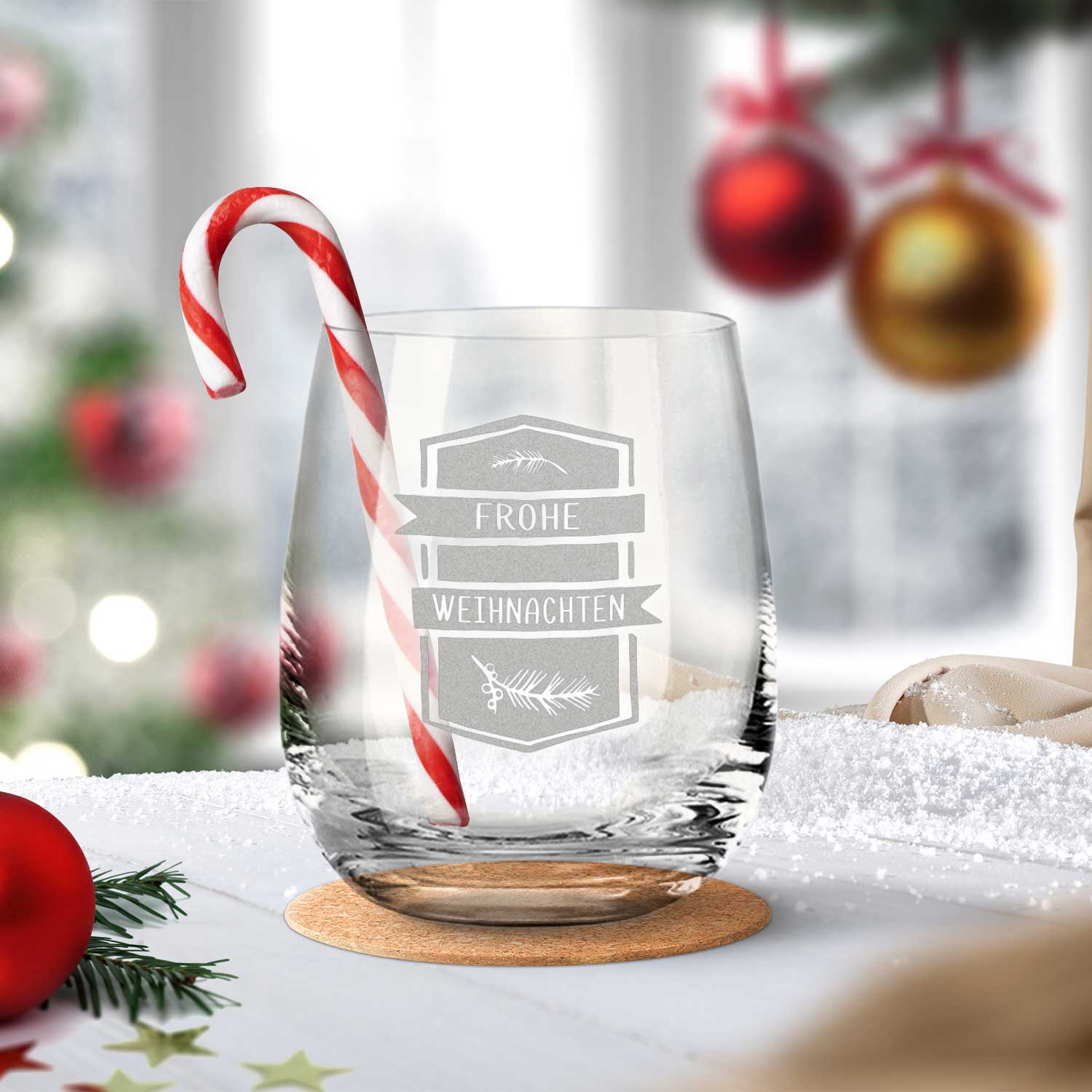 Teelicht mit Gravur - Weihnachtsdeko - Frohe Weihnachten Ast