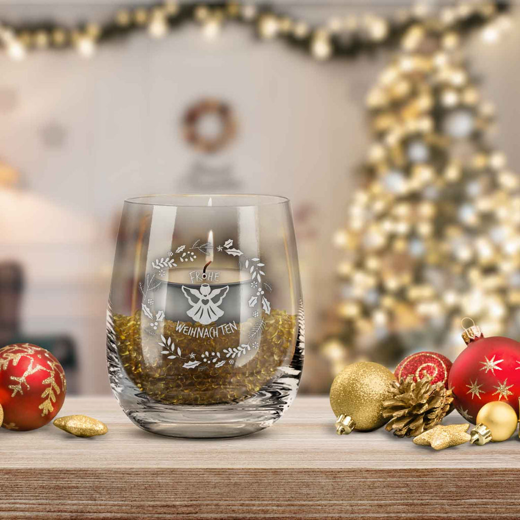 Teelicht mit Gravur - Weihnachtsdeko - Frohe Weihnachten Engel