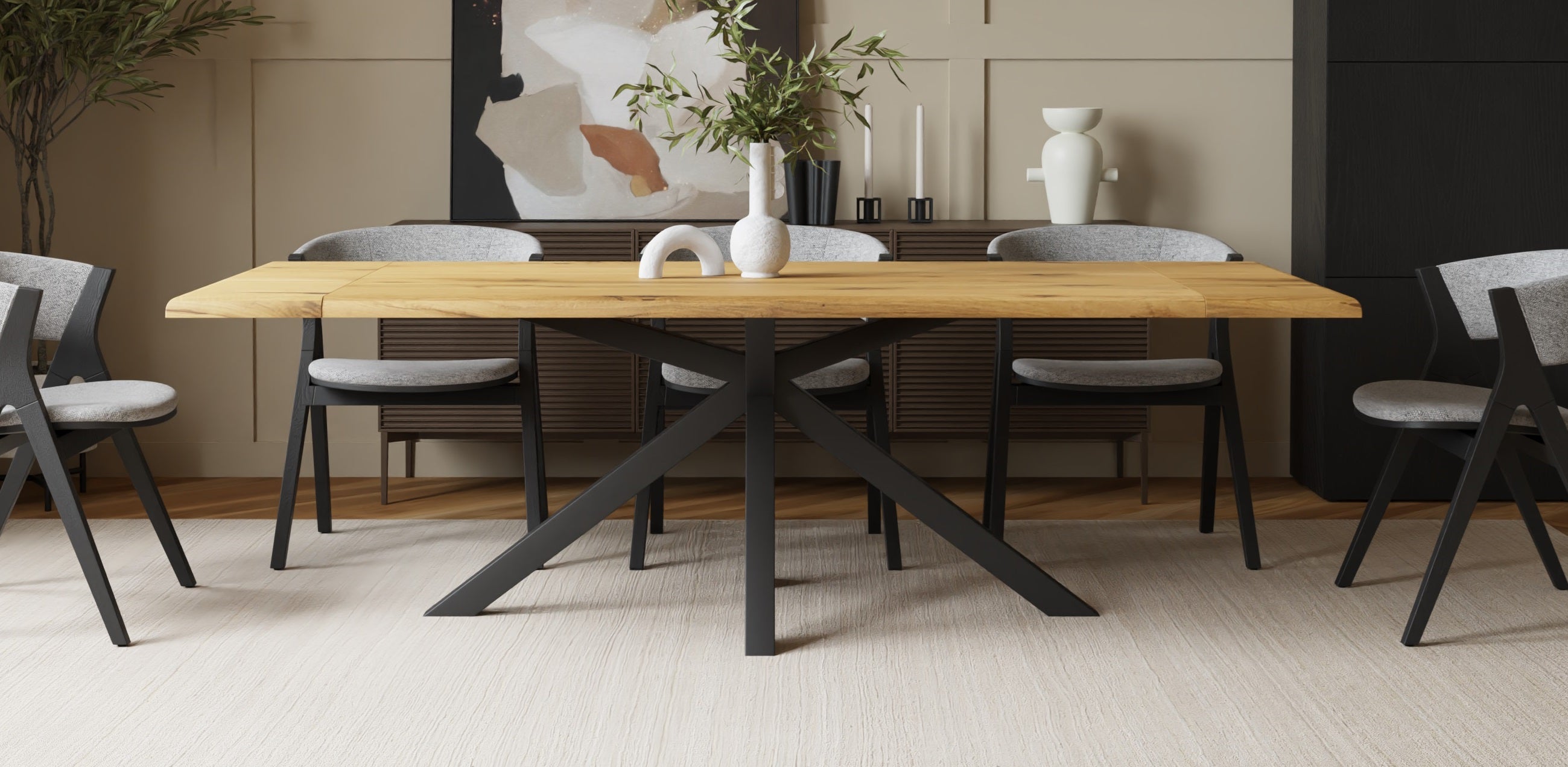Dining table with extension leaves – solid oak, extendable to 240 cm