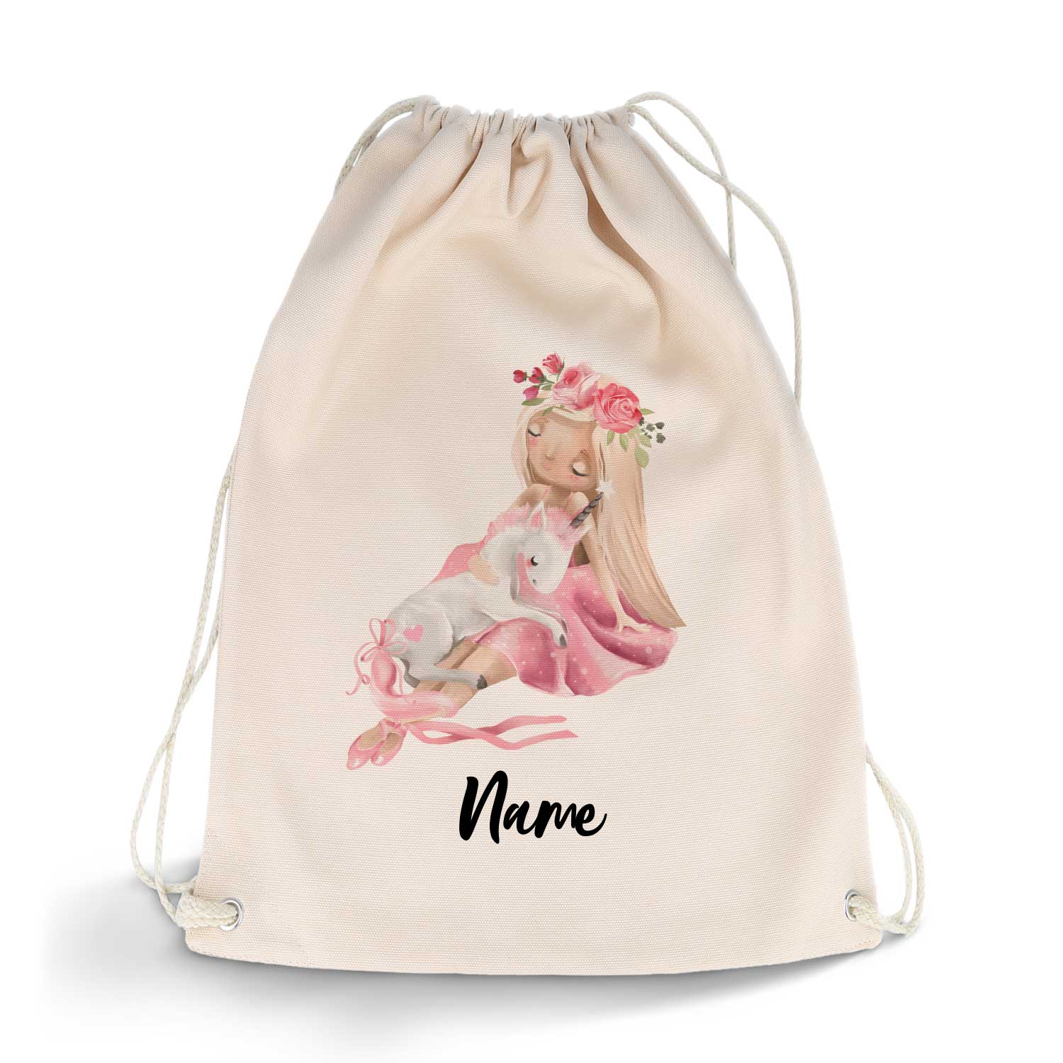 Bedruckter Turnbeutel für Kinder im Rosenprinzessin Design