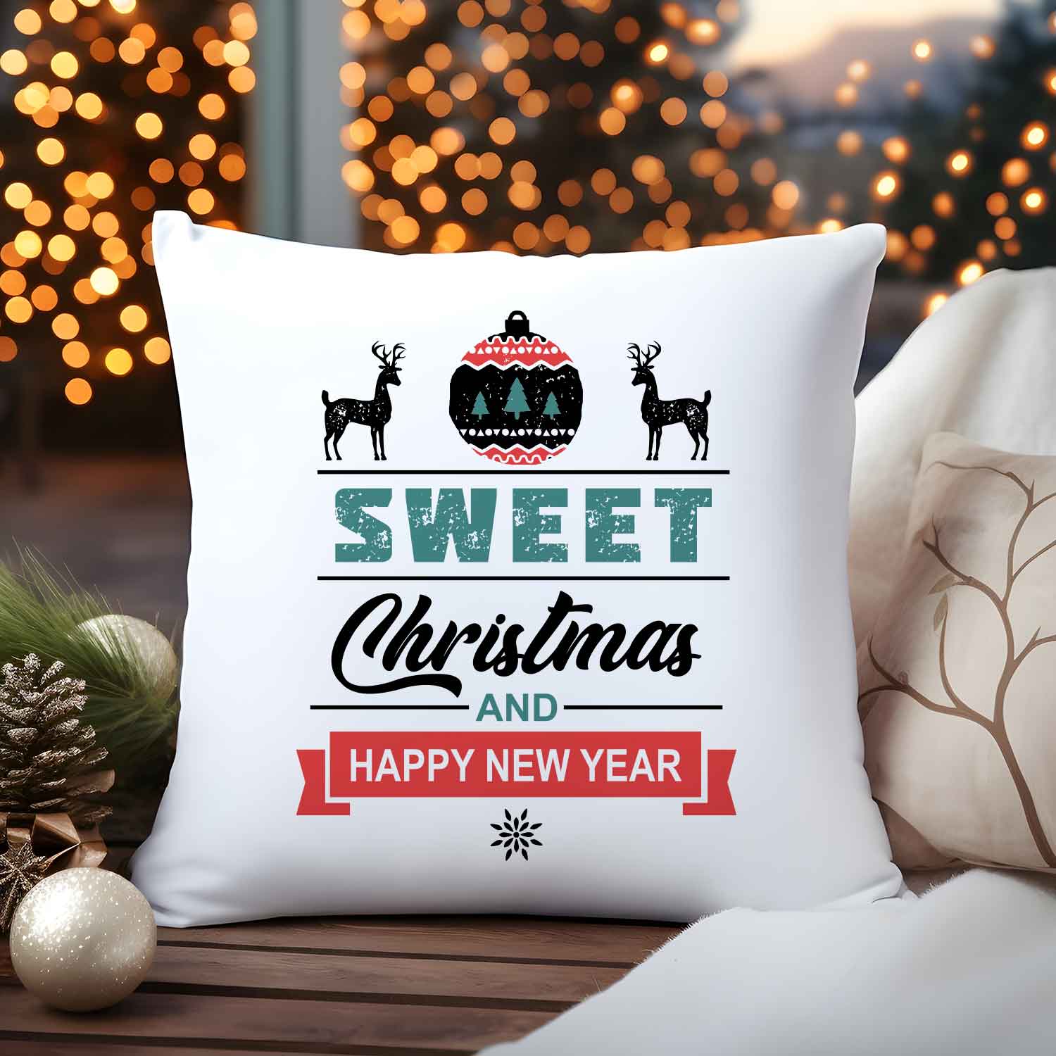 Kissen mit Weihnachtsmotiv - Sweet Christmas and Happy New Year - Weihnachtsdeko - Frauen & Männer