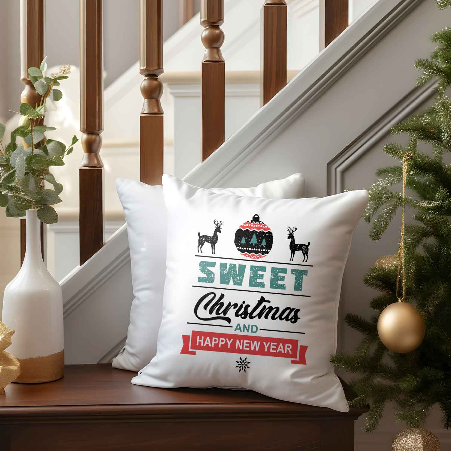 Kissen mit Weihnachtsmotiv - Sweet Christmas and Happy New Year - Weihnachtsdeko - Frauen & Männer