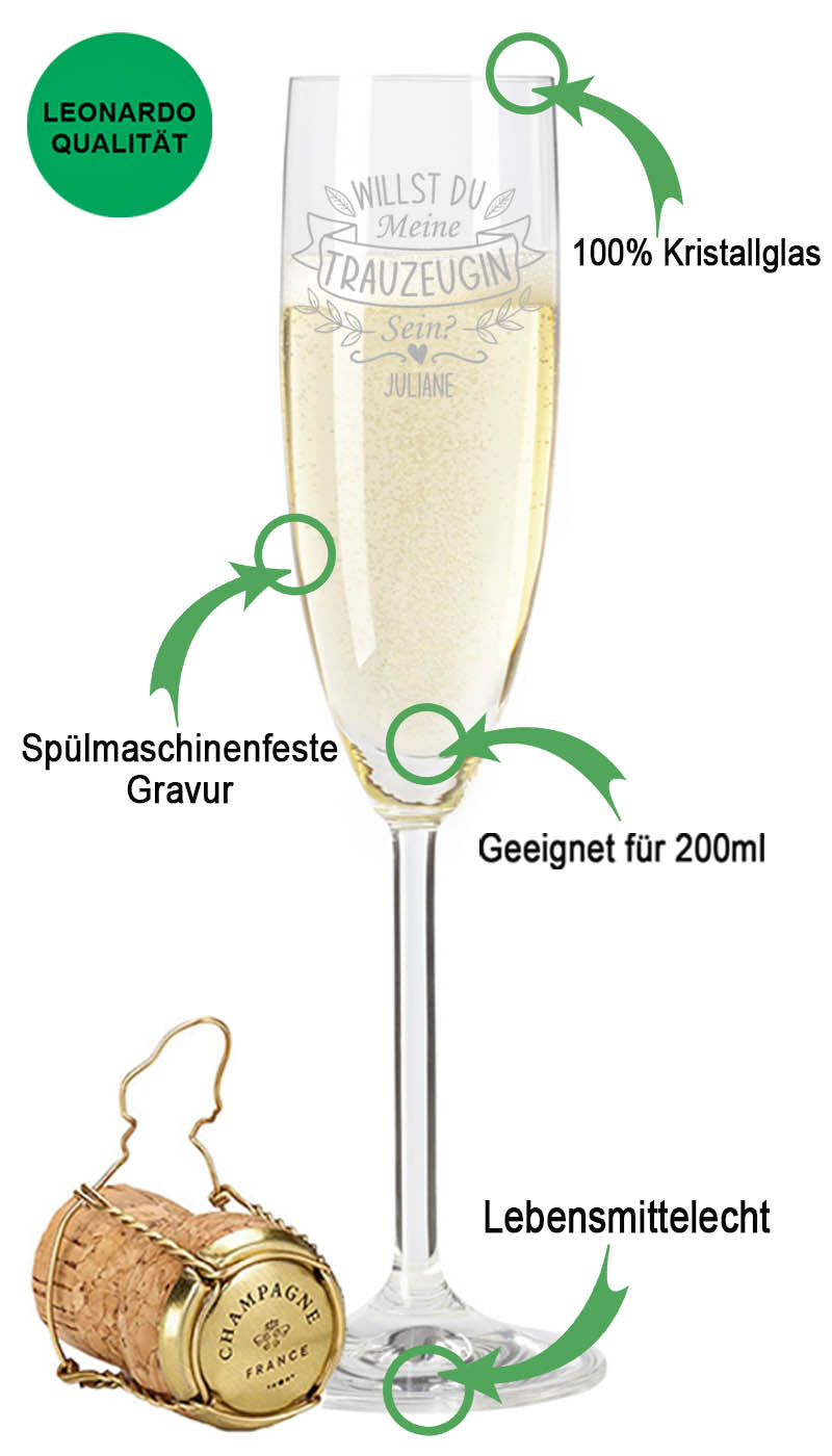 Leonardo Sektglas mit Gravur "Willst Du meine Trauzeugin sein"