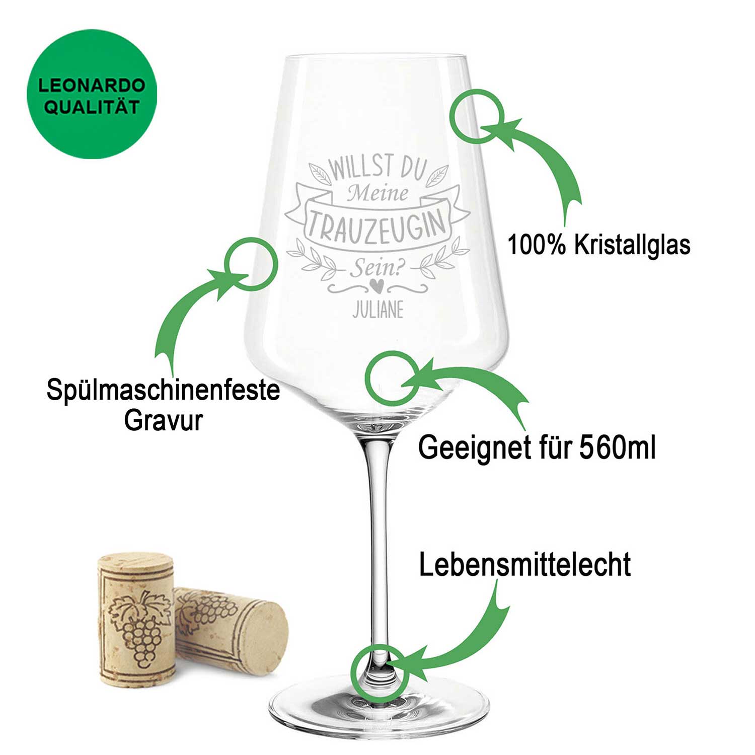 Leonardo Weinglas mit Gravur "Willst Du meine Trauzeugin sein"