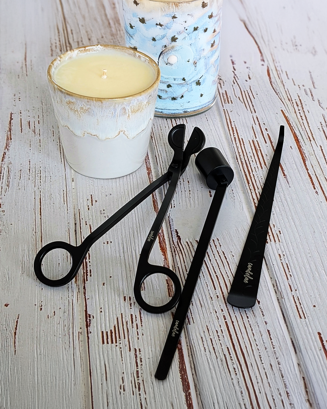 Black Candle Care Set – Wick Trimmer, Candle Snuffer & Wick Dipper for Scented Candles